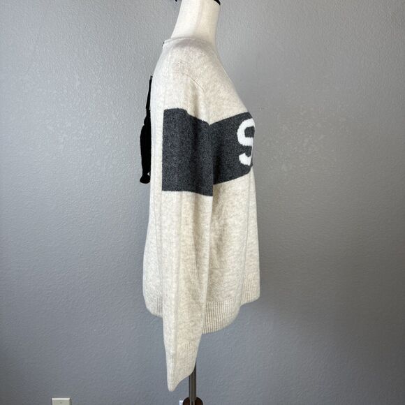 NWT CeCe SKI Motif Crew Neck Sweater Size M Ivory Gray W/ Headband Apres Lodge - Picture 6 of 8